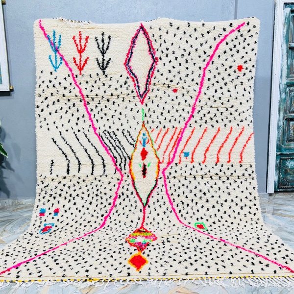 Unique Berber Moroccan Costum rug – Moroccan Woolen carpet – New Azilal rug – Beni ouarain style – New Beni ouarain rug – fine berber rug