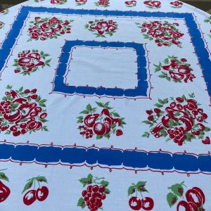 Vintage   Tablecloth “Summer Fruits”  Cherries and  Pears/Strawberries and  fauna” WOW!