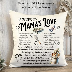 Recipe for Mama’s Love Mom Pillow Cover Design – Mother’s Day Gift Idea – PNG Graphic Instant Digital Download