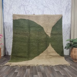 Gorgeous Beni Ourain Rug- Green And Beige Rug- Emerald Green Rug- woven rug-colorful rug- green wool Beniourain Carpet, Unique Geometric Rug