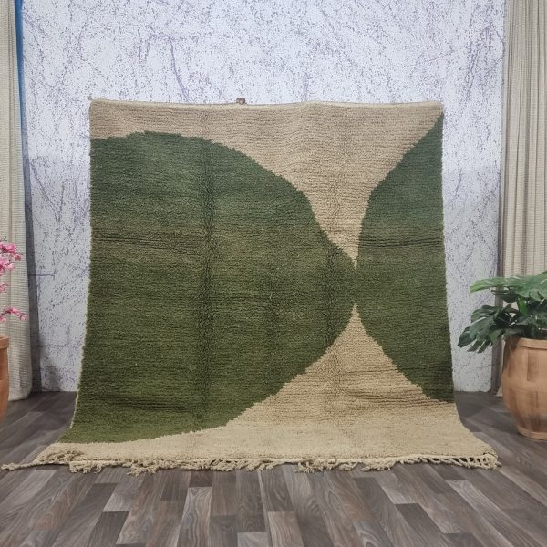 Gorgeous Beni Ourain Rug- Green And Beige Rug- Emerald Green Rug- woven rug-colorful rug- green wool Beniourain Carpet, Unique Geometric Rug
