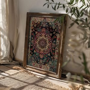 Antique Rug Pattern | Persian Carpet Aesthetic, Textile Wall Art, Moody Tapestry Art, Eclectic Decor, Maximalist Print, Vintage Farmhouse