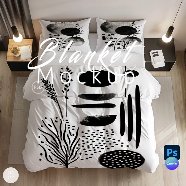 Bedding Set Mockup, Duvet and Pillow Mockups PSD, Blanket Mockup,Bedding Mock Up Canva Drag and Drop,Pillow and Blanket Mockup Photoshop|148