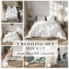 Beige and Brown Striped Ruffle Duvet Cover Set,Rustic style cotton bedding with double ruffles,Cotton Duvet Cover Set,Cotton Duvet Cover Set