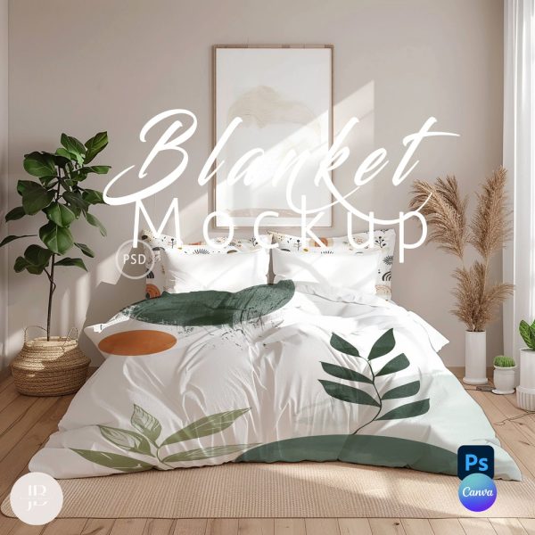 Bedding Set Mockup, Duvet and Pillow Mockups PSD, Blanket Mockup,Bedding Mock Up Canva Drag and Drop,Pillow and Blanket Mockup Photoshop|164