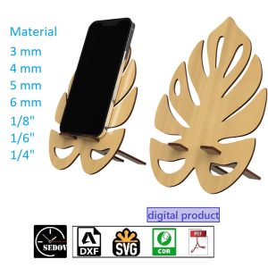 Laser Cut Phone Stand Monstera leaf Wooden Figurine – Cellphone Holder DIY – digital files svg cdr pdf dxf