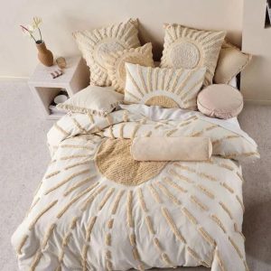 Boho 3 Piece Sun Tufted Duvet Cover Set , Luxury Bedding Set , King, Queen, Twin Size Full Bed Set , Home Decor Cotton Comforter Cover