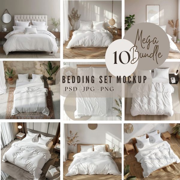 Bedding Set Mockup Bundle 10,Duvet and Pillow Mockups PSD, Blanket Mockup,Bedding Mock Up Canva Drag and Drop,Pillow and Blanket Mockup |330
