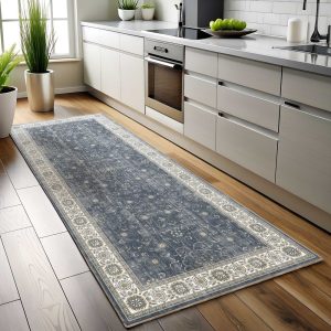 Turkish Runner Rug, Wide Runner Rug For Kitchen, Midnight Blue, Vintage Hall Rug, Antique Floral, Entrway Carpet, Custom Oushak, Navy White