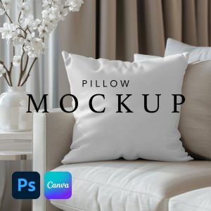 Pillow Mockup, Spun Polyester Square Pillow All Over Print Boho Pillow Mock up, Canva Drag and Drop, PSD Smart Object Mockup Template