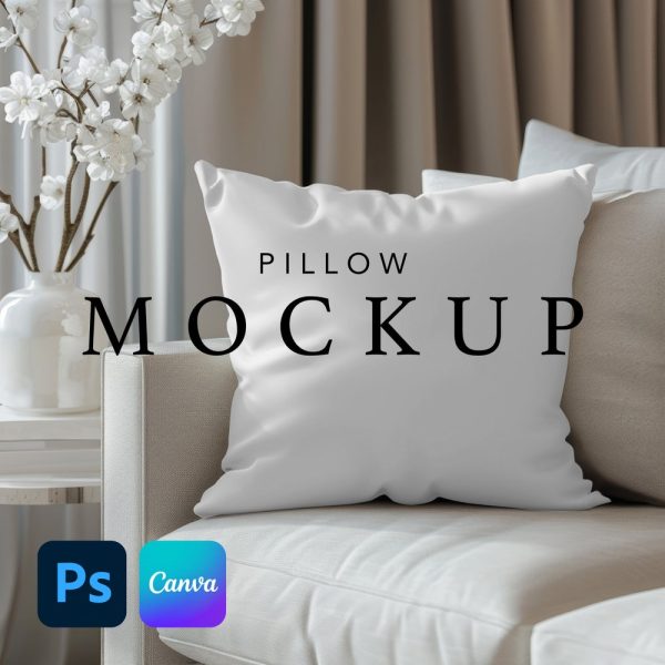 Pillow Mockup, Spun Polyester Square Pillow All Over Print Boho Pillow Mock up, Canva Drag and Drop, PSD Smart Object Mockup Template