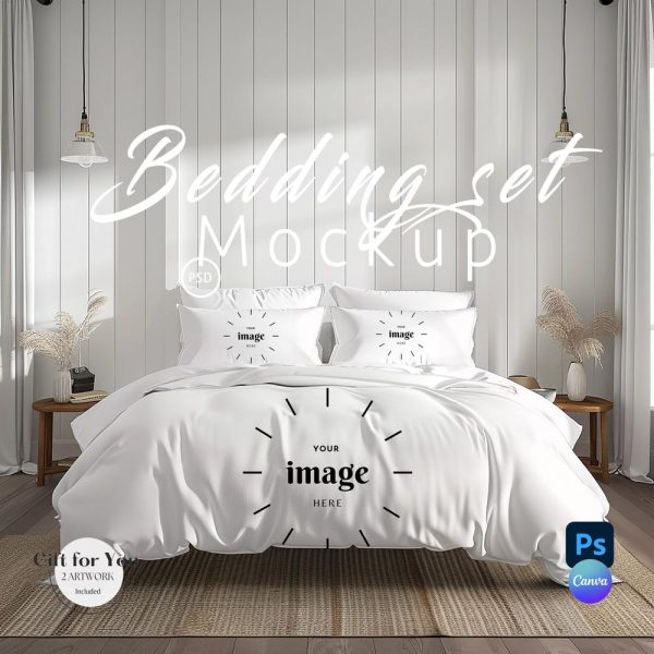 Bedding Set Mockup, Duvet and Pillow Mockups PSD, Blanket Mockup,Bedding Mock Up Canva Drag and Drop,Pillow and Blanket Mockup Photoshop|323