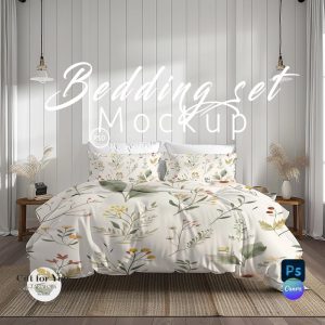 Bedding Set Mockup, Duvet and Pillow Mockups PSD, Blanket Mockup,Bedding Mock Up Canva Drag and Drop,Pillow and Blanket Mockup Photoshop|323