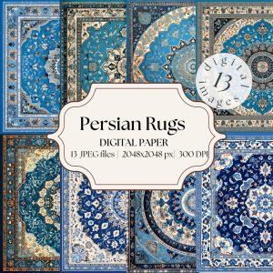 Printable Persian Rug Digital Paper, Carpet Digital Paper, Ornament Background, Parsian Carpet Backdrop, Download Junk Journal, Scrapbooking