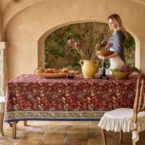 Boho Retro Floral Design Tablecloth, Custom Size Farmhouse Style, Personalized Home Decor Gift, Rustic Kitchen and Dining Room Decoration