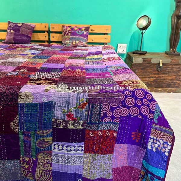 Bohemian Patchwork Quilt Kantha Quilt Handmade Vintage Quilts Boho King Size Bedding Throw Blanket Bedspread Quilting Hippie Quilts For Sale