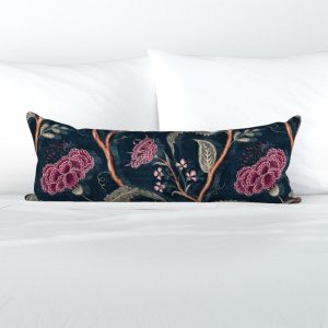 Dark Floral XL Lumbar Pillow – Indienne Vine Midnight by byre_wilde – Victorian Romantic Extra Large Rectangle Lumbar Pillow by Spoonflower