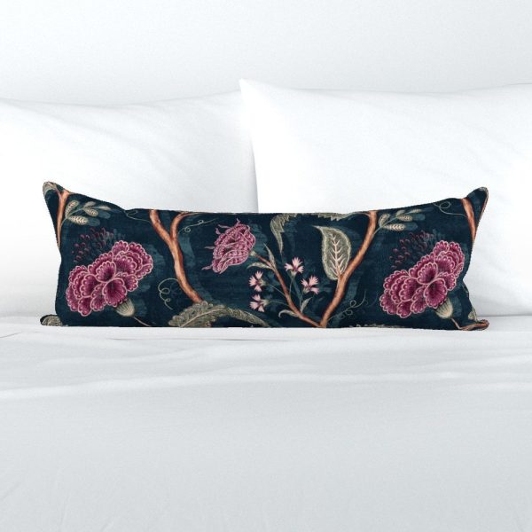 Dark Floral XL Lumbar Pillow – Indienne Vine Midnight by byre_wilde – Victorian Romantic Extra Large Rectangle Lumbar Pillow by Spoonflower