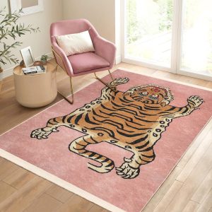 Tiger Rug|Pink Rug|Living Room Carpets|Non-slip Rugs|Washable Rectangle Rug|Area Rug|Housewarming Gift|Dining RoomCarpet|Tibetian Tiger Rug