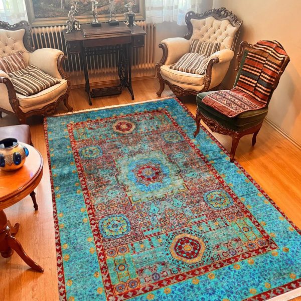 Turquoise  Persian Vintage Style Rug, Customized  Rugs For Living Room, Rug For Bedroom, Machine Washable Carpet, Oversize Teal Area Rug 6×9