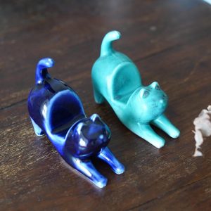 Ceramic Cat cell phone holder,Iphone holder,Business card holder, Recipe card holder,Cute Figurines Animals Miniature , Funny Birthday gift