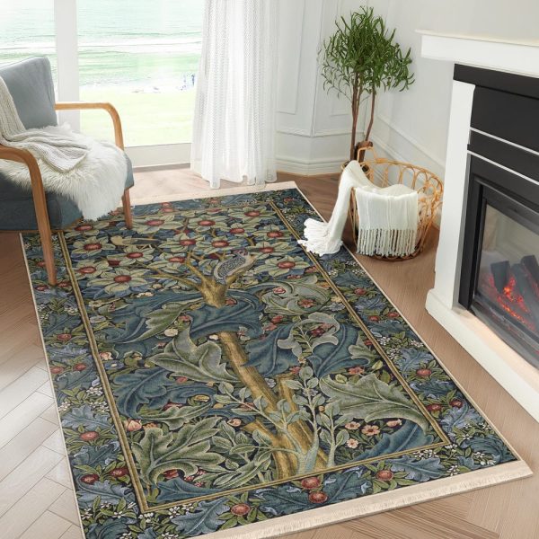 Tree of Life Rug|William Morris Rugs|Washable Rectangle Carpet|Housewarming Gift|Green Runner Rug|Living Room Rug|Morris Style Area Rug