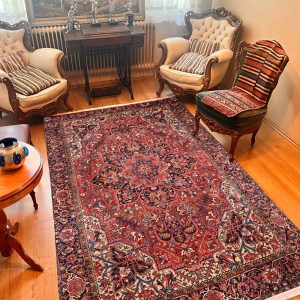 Red Floral Distressed Boho Rug, Vintage Persian Style Carpet, Stain Resistant Living Room Kitchen Mat Hallway Runner Rugs, Oversize Rug 8×10