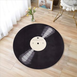 Printed Vinyl Music Record Carpet , Machine Washable Rug , Gift For Music Lovers, Custom Retro Vinyl Record Round Rug
