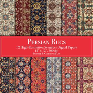 Persian Rug Digital Papers, Seamless Oriental Carpet Scrapbook Paper, Commercial Use, Junk Journal Backgrounds, Printable, Card Crafting DIY