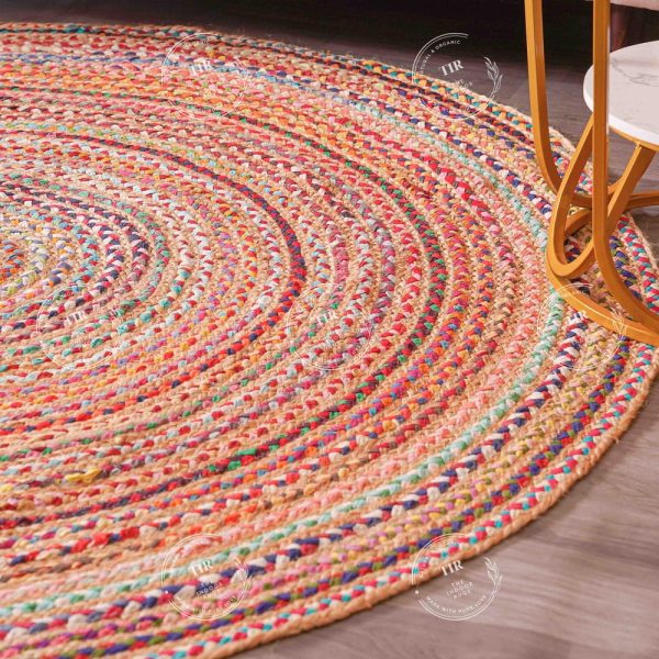 Hand Braided Round Chindi And Jute Rug, Custom Size Natural Circle Jute And Chindi Rug, Living Room Decor Round Rug Entryway Circle Area Rug