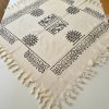 Raw edge washed linen tablecloth in off white with fringes/stylish heavyweight linen tablecloth/linen farm style tablecloth/free shipping