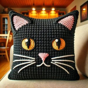 Black Cat Square Crocheted Pillow (Pattern)