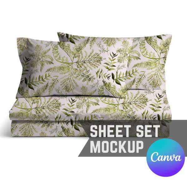 Sheet Set Mockup, Easy Canva Drag & Drop Style Mock of a Folded Bedding Set with Duvet or Sheets and Pillowcases in a Clean Minimal Setting