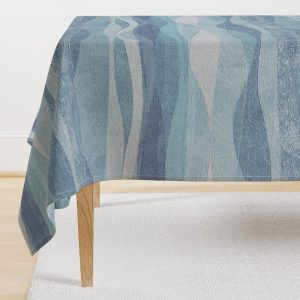 Abstract Ocean Wave Tablecloth – Wave Sky Blue by wren_leyland – Coastal Nautical Modern Farmhouse Cotton Sateen Tablecloth by Spoonflower