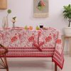 Red and White Dining Table Cover | Garden Table Cloth | Indian Floral Hand Block Printed Cotton Tablecloth | Table Scape Idea | Party Decor