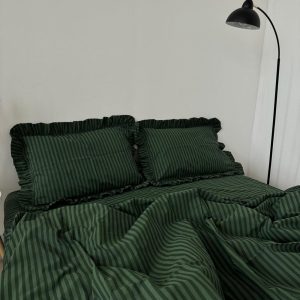 Stripe Ruffle Bedding 100% Cotton 4 Piece Set : Duvet Cover, 2 Pillowcases, Fitted Sheet or Flat Sheet. Custom Size