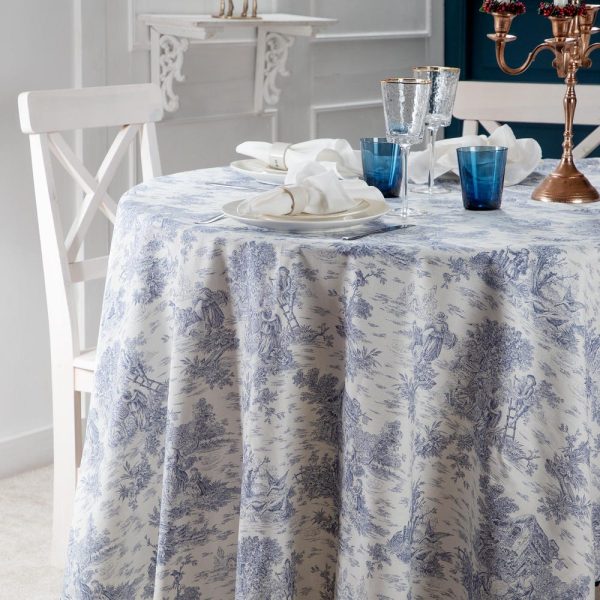 Toile tablecloth, Blue toile table linen, Festive French toile linen, Toile De Jouy table linen, festive dining