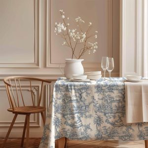 Tablecloth, Toile de Jouy, Vintage pattern, 100% linen