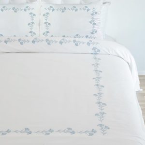 Embroidered Floral Duvet Cover Set, 800TC 100% Cotton Duvet Cover Set, Flower Embroidery Bedding, White Embroidered Duvet Cover