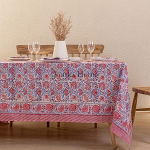 Pigeon Blue and Flamingo pink printed Cotton tablecloth, Dining Table Cover, Cotton square tablecloth, thanksgiving and Christmas tablecloth