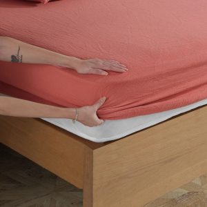 Organic Cotton Set of  2 Layer Muslin Fitted Sheet and Pillowcase , Cotton Deep Pocket Sheet, Twin Queen Full Crib Muslin Fitted Sheet Set