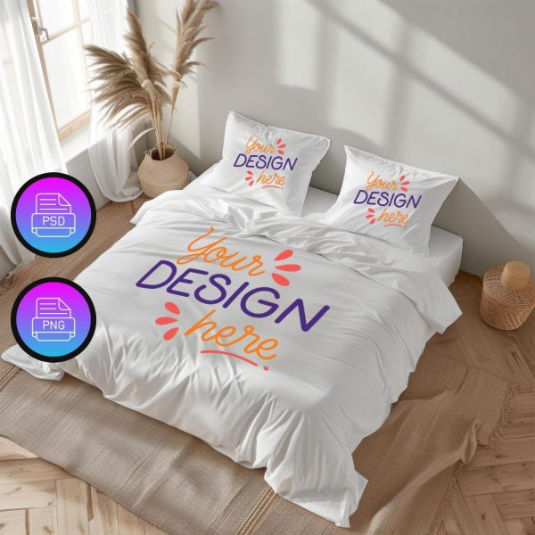 Bedding Set Mockup | Duvet Cover and Pillows Cover Mockup | Boho Bedding Set Mockup | Bedroom Mockup | PNG & Smart Object PSD