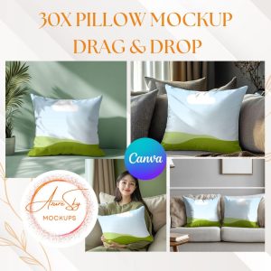 30X Pillow Mockup Bundle for Canva | Editable Pillow Design Templates | Digital Product for Home Decor Brands |Drag and Drop