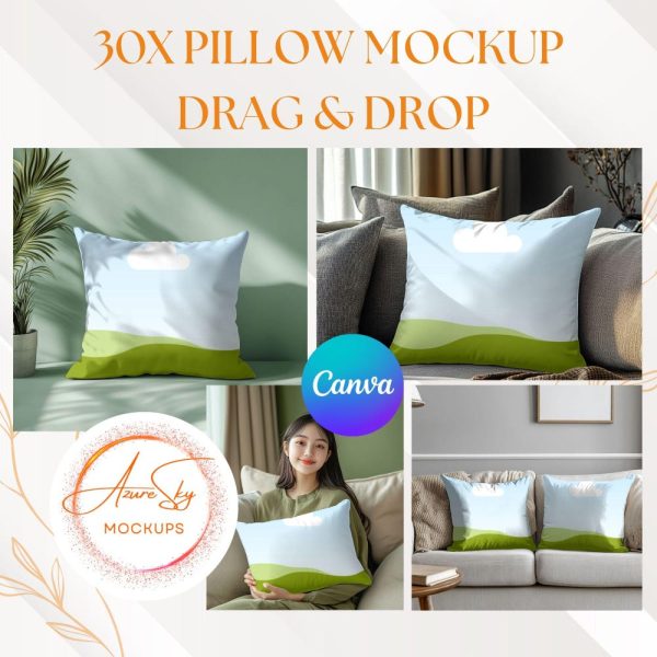 30X Pillow Mockup Bundle for Canva | Editable Pillow Design Templates | Digital Product for Home Decor Brands |Drag and Drop