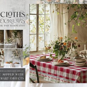 Tablecloth Mockup | Table Cover | Digital Tablecloth Template | Dining Room Textile Mockup | Photoshop Kitchen Tablecloth Mockup