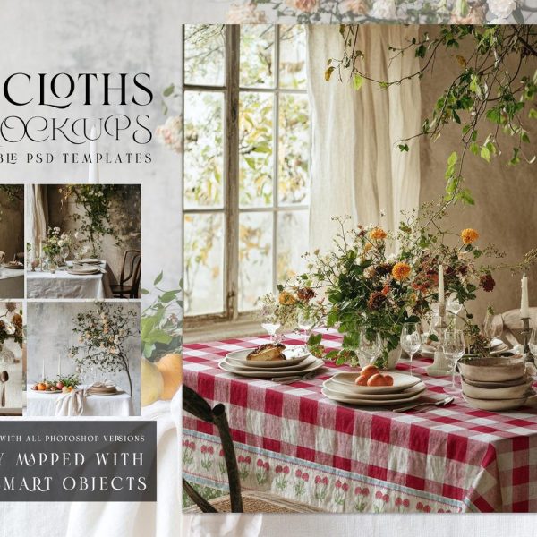 Tablecloth Mockup | Table Cover | Digital Tablecloth Template | Dining Room Textile Mockup | Photoshop Kitchen Tablecloth Mockup