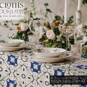 Tablecloth Mockup | Table Cover | Digital Tablecloth Template | Dining Room Textile Mockup | Photoshop Kitchen Tablecloth Mockup