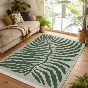 Green Leaf Area Rug|Botanical Living Room Rug|Scandinavian Floor Mat|Minimalist Carpet|Matisse Leaf Area Carpet|Boho Rug|Housewarming Gift