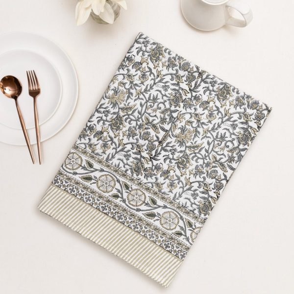 JAIPUR INDIAN TABLECLOTH | Boho Chic Floral Table Cover, Farmhouse Party Decor, Wedding Tabletop Decor, Taupe and Grey Floral Table Cover