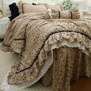 French Retro Pastoral Flower Garden Pure Cotton Dedicate Hand Crafted Doubled Layers Ruffles Duvet Cover Set Bedding Set Express Shipping
